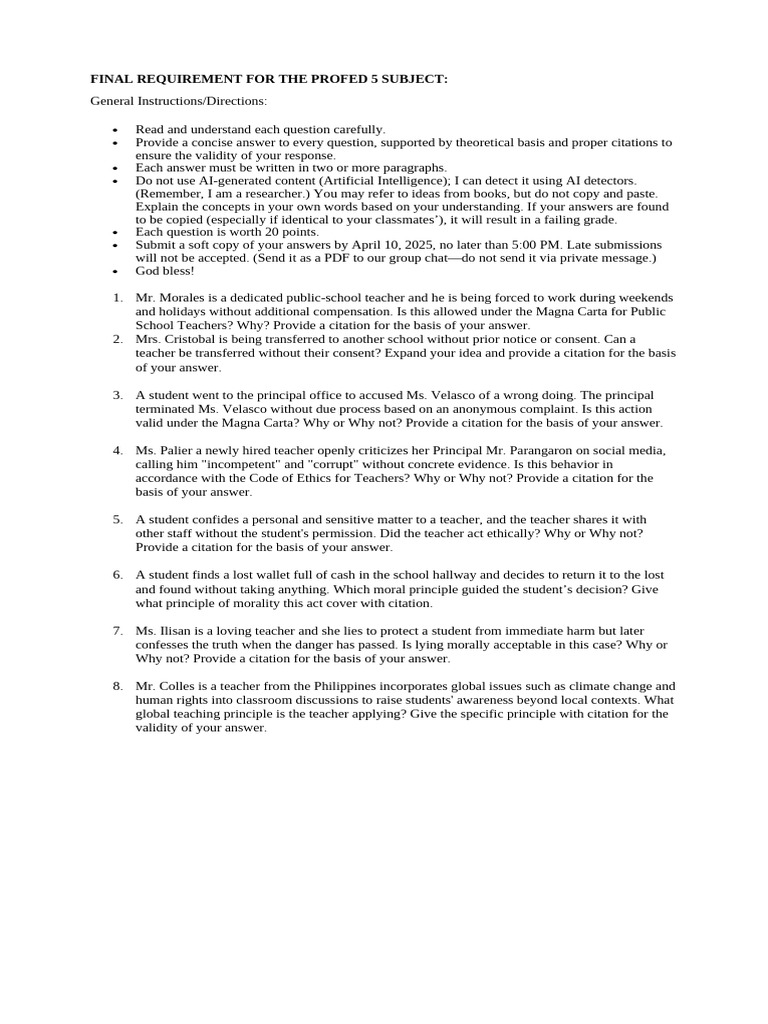 ProfEd 5 Final Requirement Guidelines | PDF | Teachers