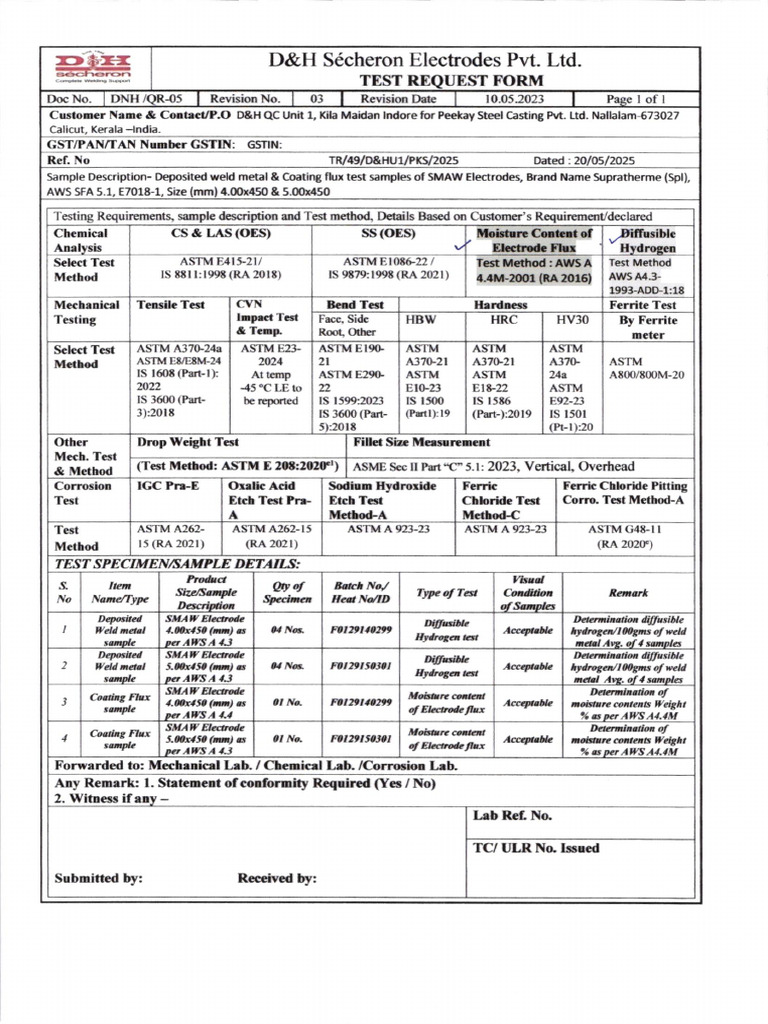 SMAW Electrodes Testing Requirements | PDF | Joining | Industrial Processes