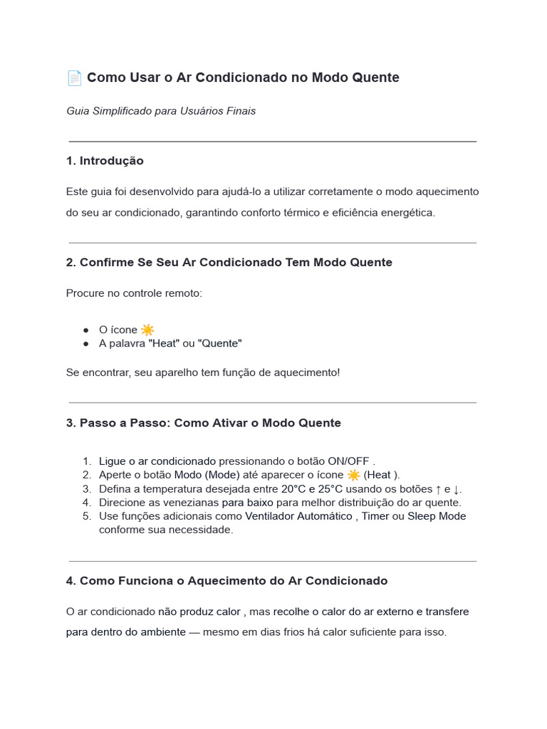 Como Usar o Modo Quente do Ar Condicionado | PDF