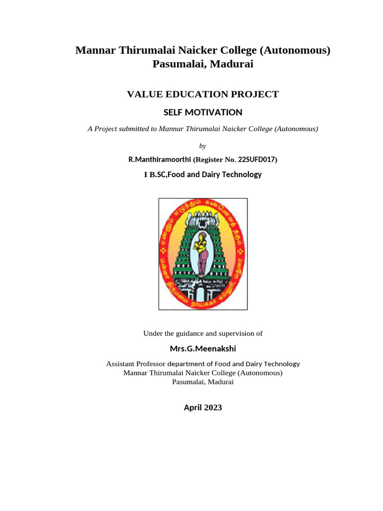 Value Education Project Cover Page | PDF