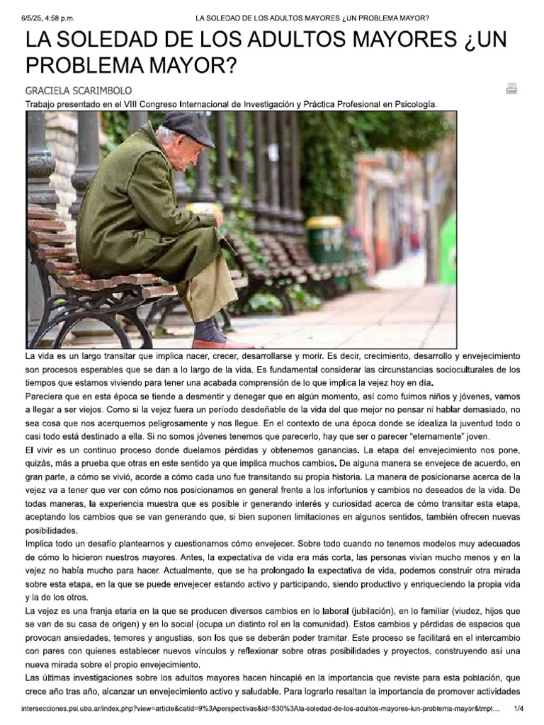 La Soledad en Adultos Mayores | PDF