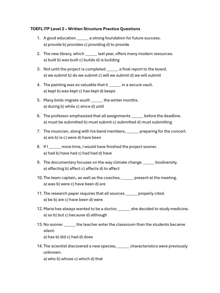 TOEFL ITP Level 2 Practice Questions | PDF | Oceans | Artificial ...