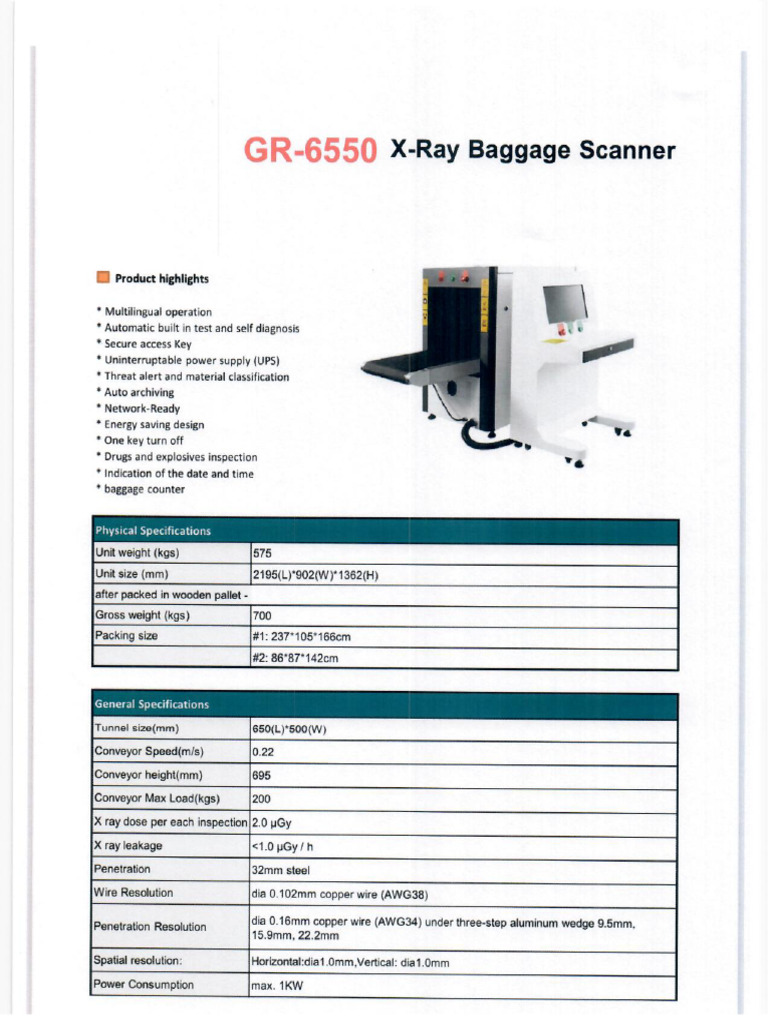 GR-6550 X-Ray Baggage Scanner | PDF