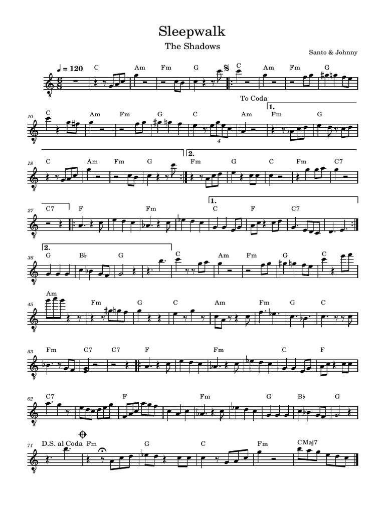 Sleepwalk Sheet Music Guide | PDF