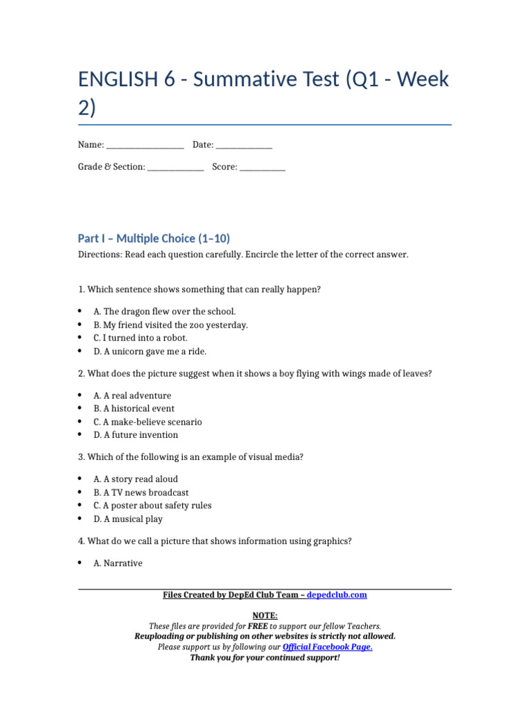 Summ Test English 6 Q1 W2 Pdf
