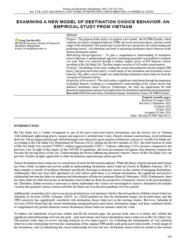 New Model of Destination Choice Behavior | PDF | Survey Methodology ...