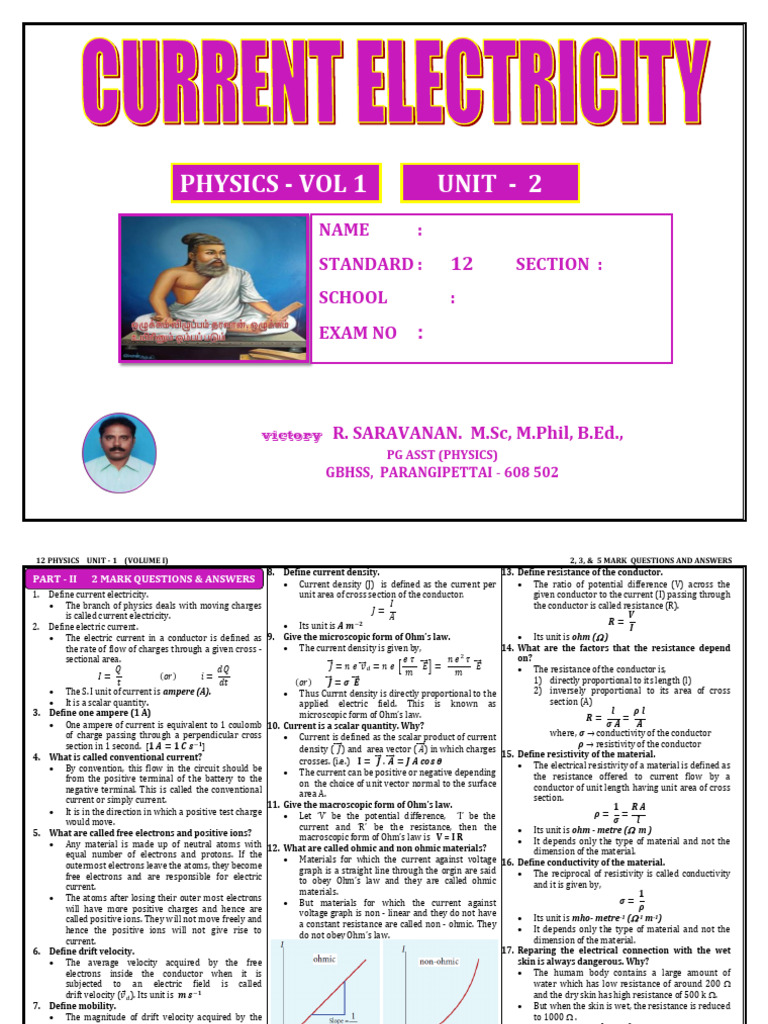 12 Unit 2 EM Original | PDF | Electric Current | Electrical Resistivity ...