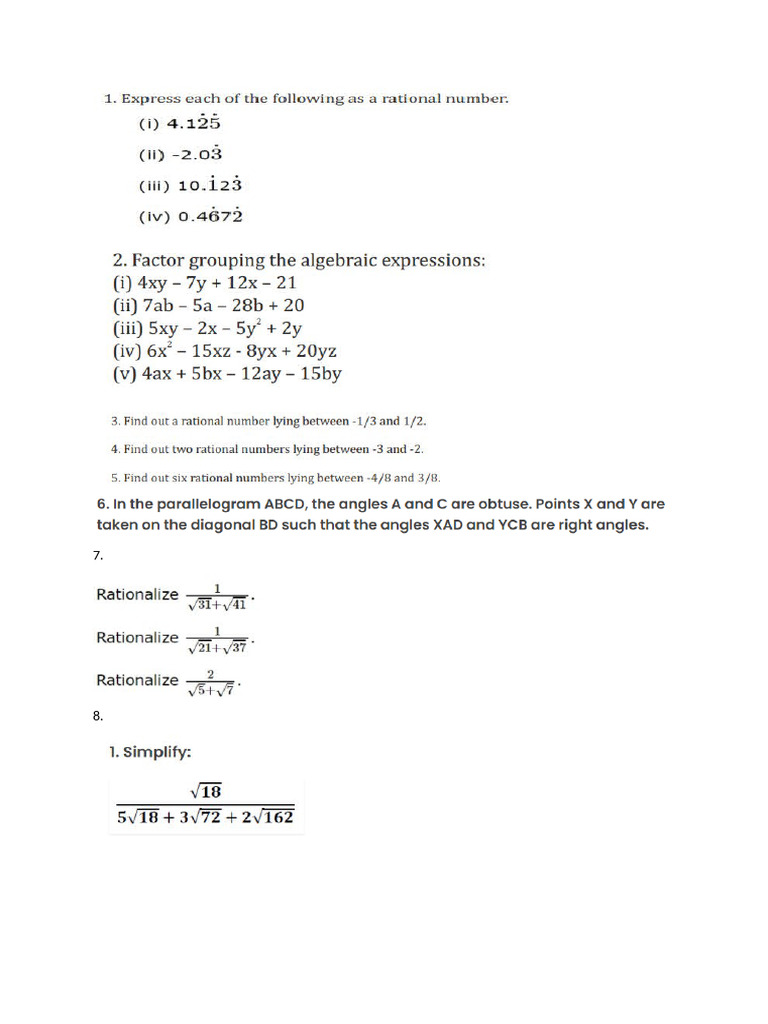 Math Icse 9 Sid WS | PDF