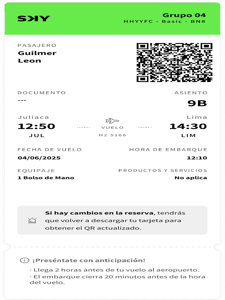 Información de Vuelo H2 5166 Lima | PDF