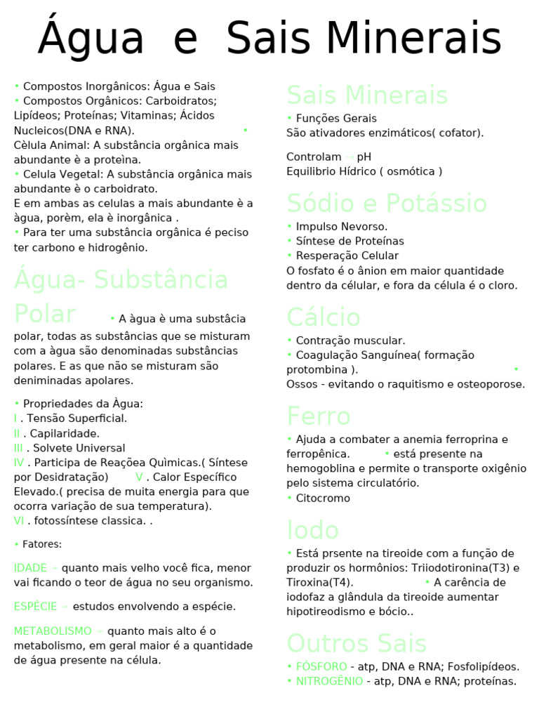 Água e Sais Minerais: Funções e Estruturas | PDF | RNA | Enzima
