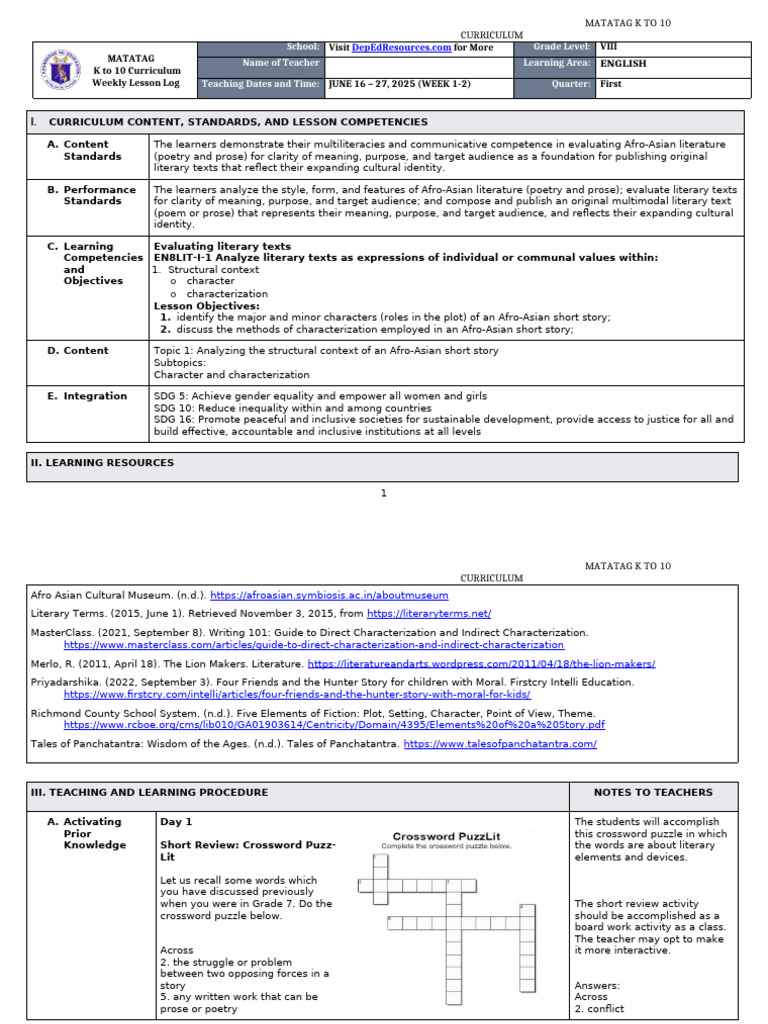 Matatag K to 10 English Lesson Plan | PDF | Human Communication