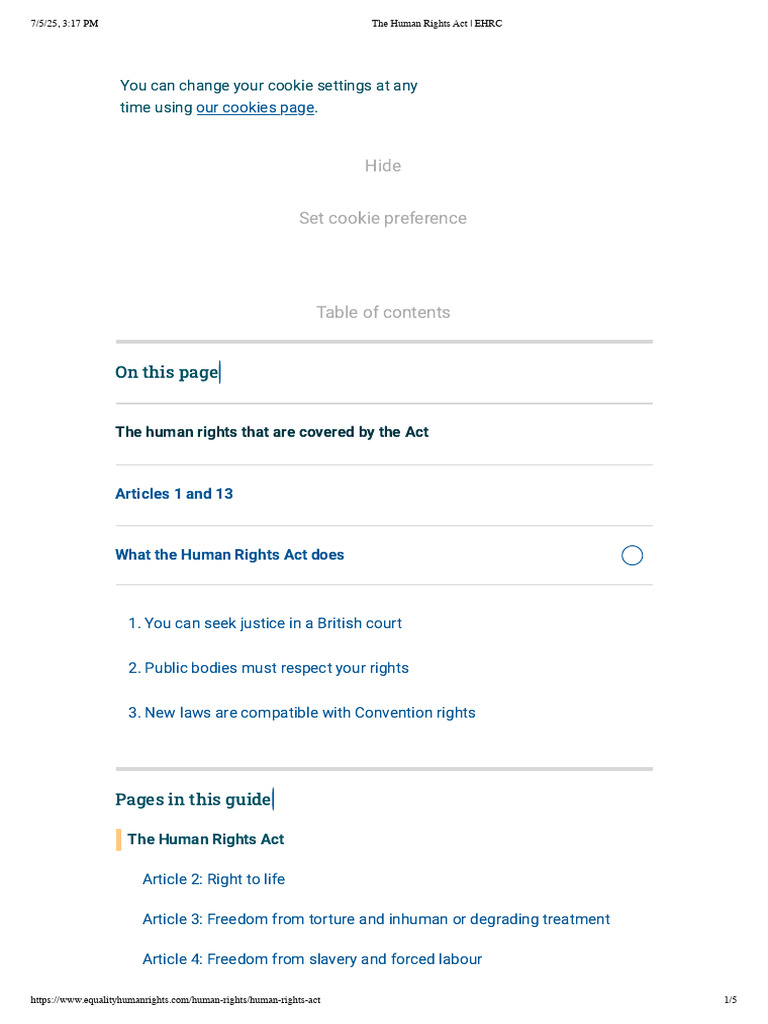 Overview of the Human Rights Act | PDF | European Convention On Human ...