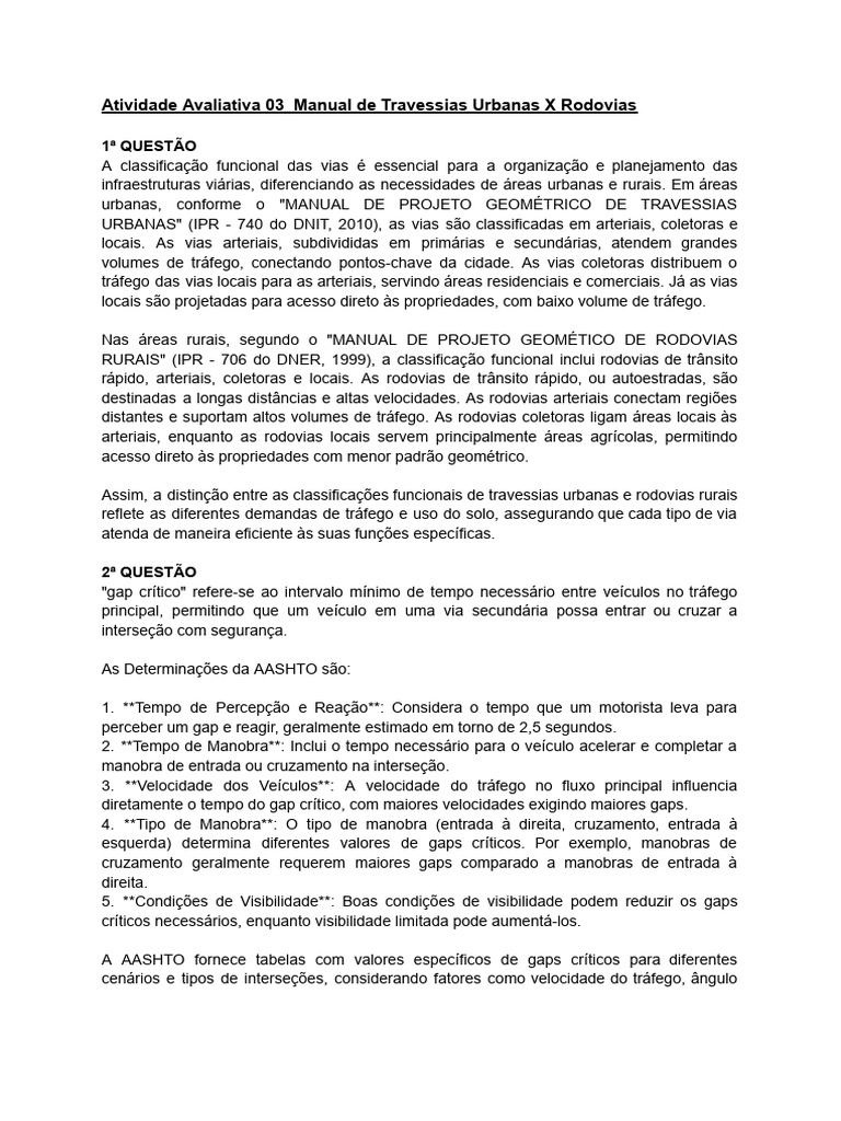 Classificação de Vias Urbanas e Rurais | PDF | Rodovia de acesso ...