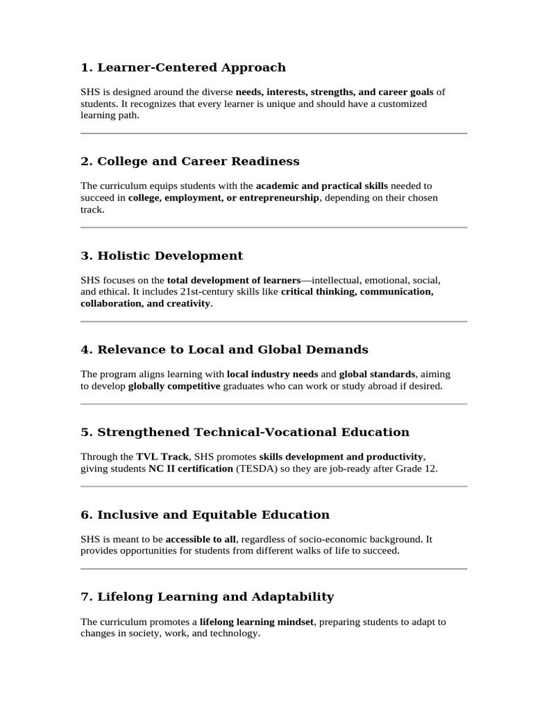 Student-Centered SHS Curriculum Overview | PDF