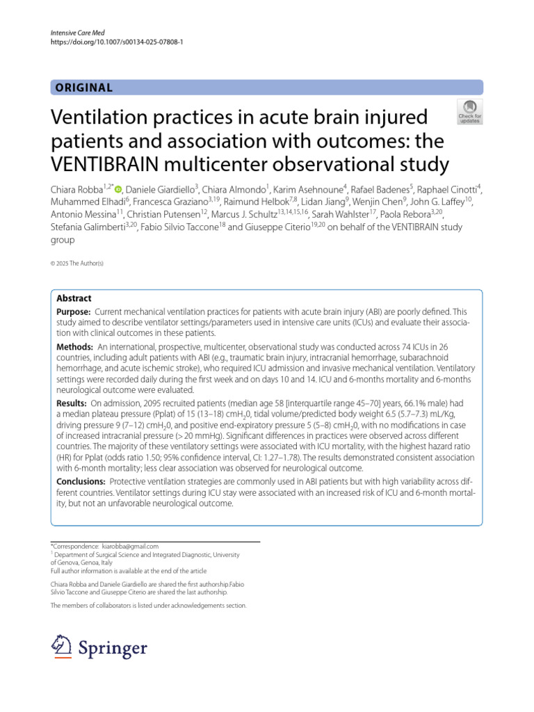 Ventilation Practices in Acute Brain Injury | PDF | Intensive Care Unit ...