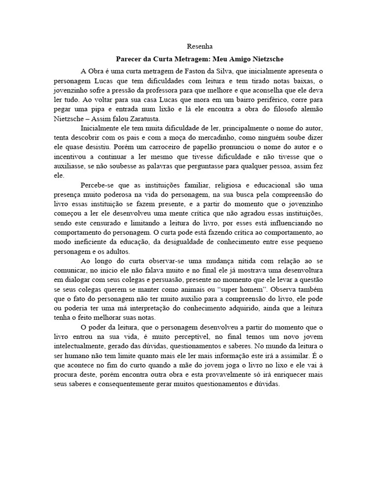 Resenha Meu Amigo | PDF | Friedrich Nietzsche | Livros