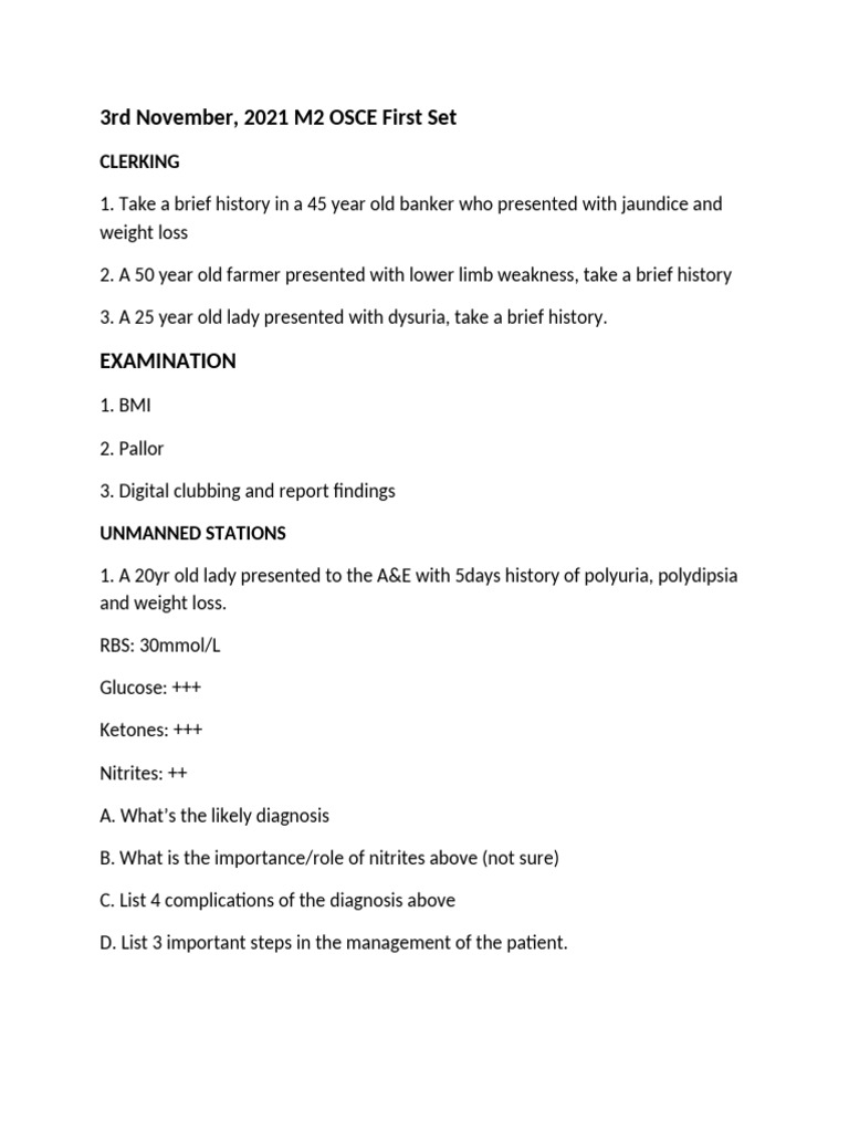 m2 Osce 2021 First Set | PDF