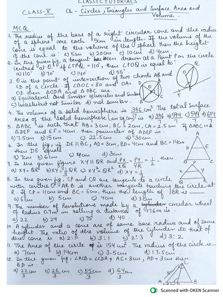 Circles, Triangles and Surface Area and Volume | PDF