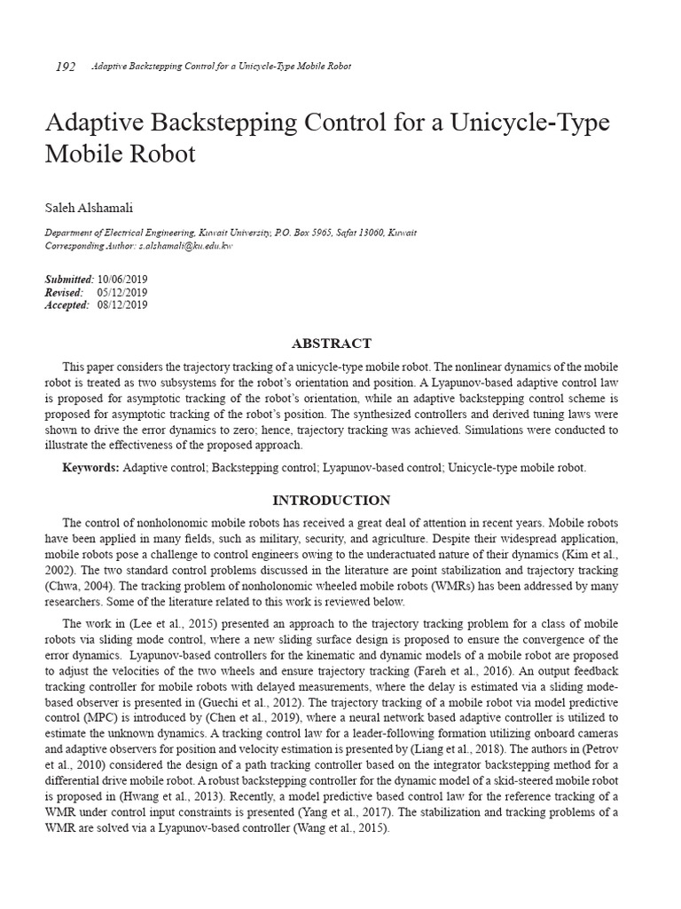 Adaptive Backstepping Control for Unicycle Robot | PDF | Control Theory ...