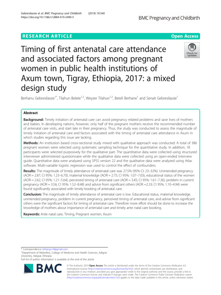 Antenatal Care Timing in Axum, Ethiopia | PDF | Pregnancy | Sample Size ...
