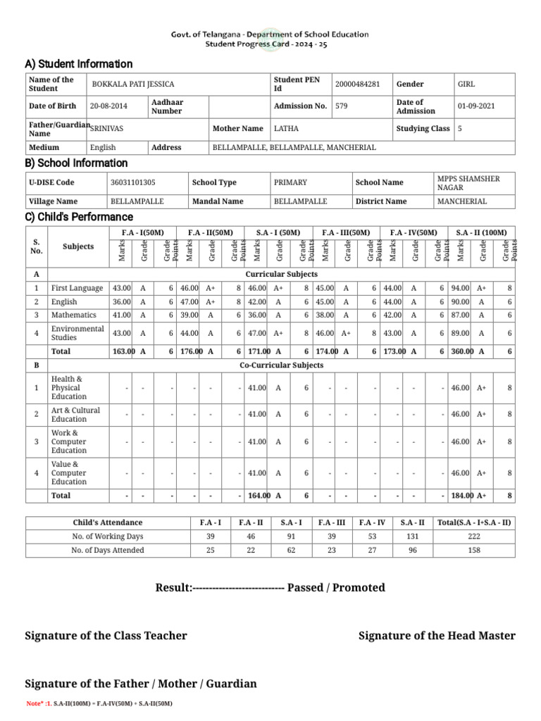 Class 5 Student Performance Records | PDF