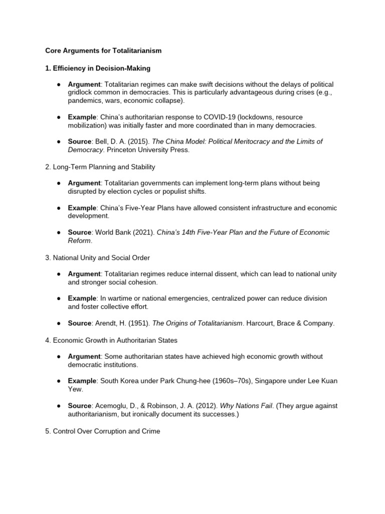 Core Arguments For Totalitarianism | PDF | Authoritarianism | Democracy