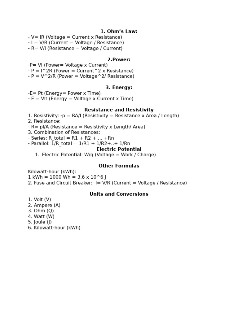Electrical Formulas and Concepts Guide | PDF