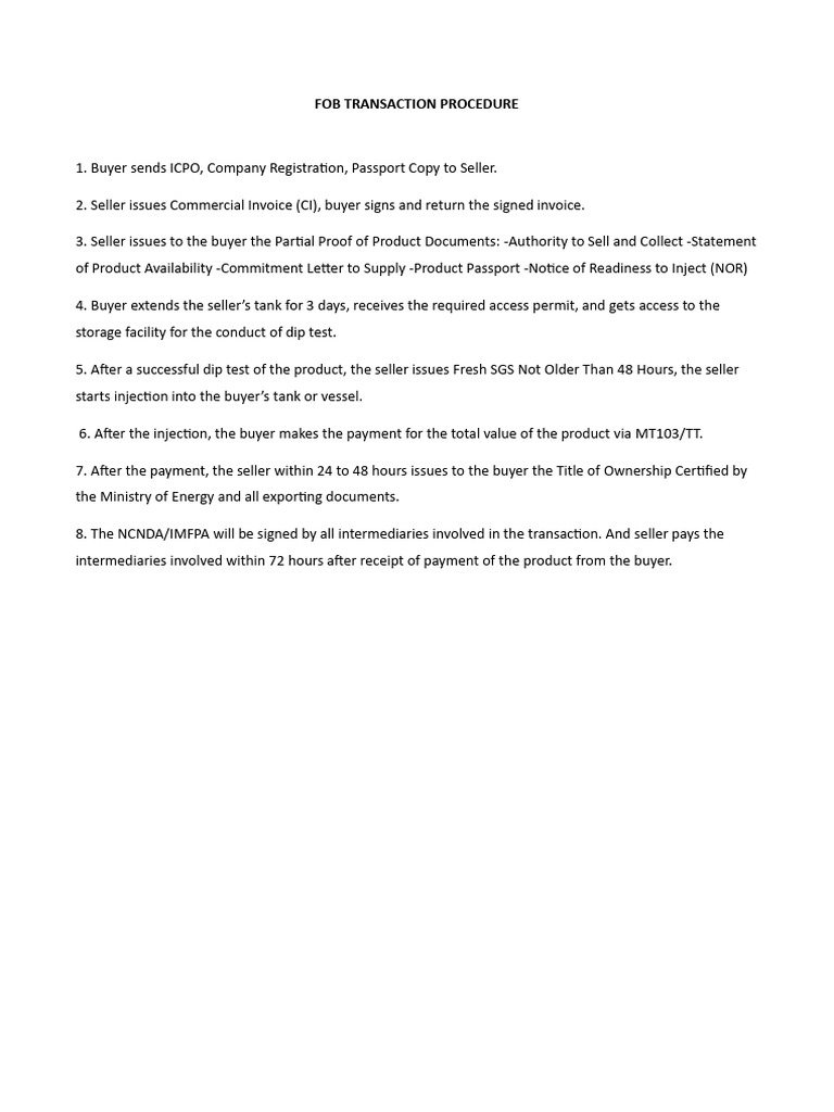 Fob Transaction Procedure | PDF