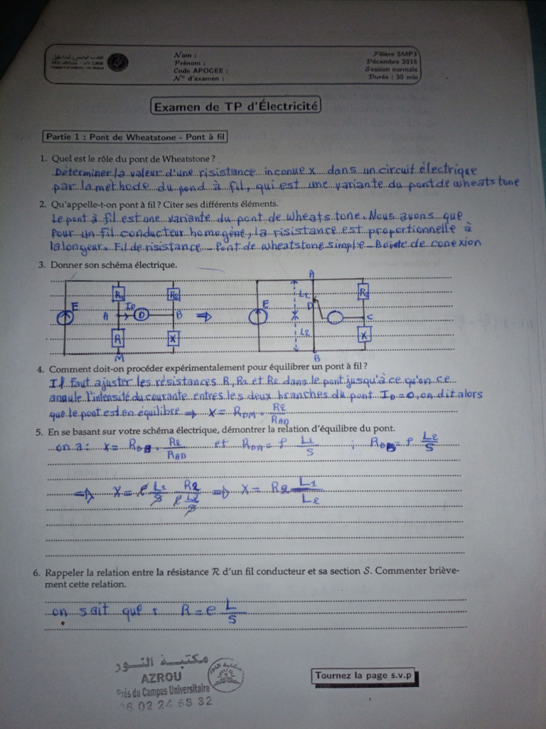 Examen Circuit Electrique de TP | PDF