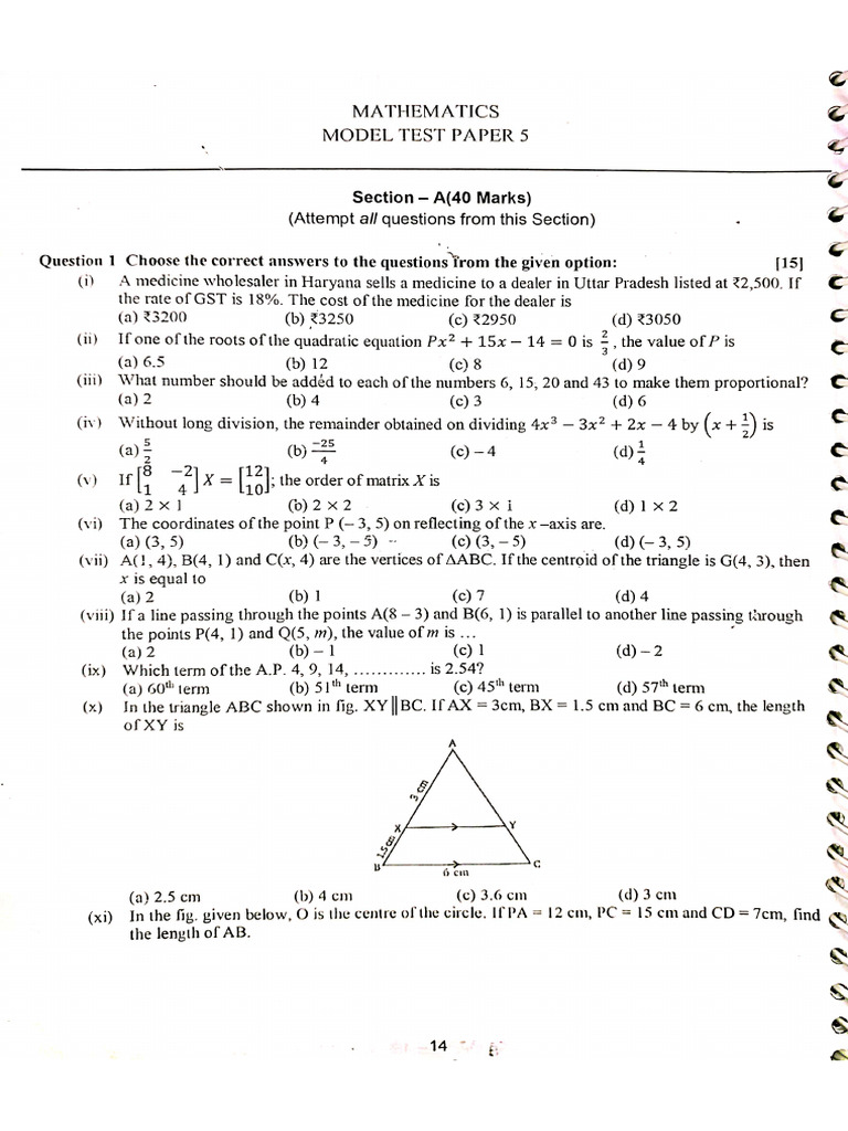 Mathematics (Model Test Paper 5) | PDF