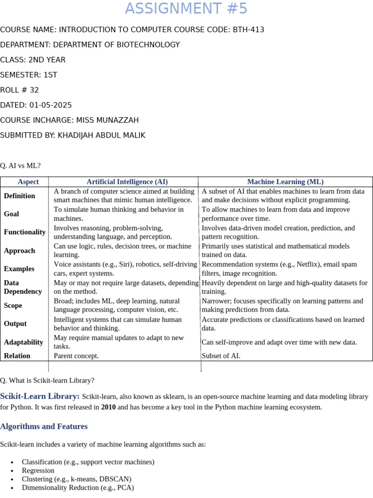 AI vs ML and Scikit-learn Overview | PDF | Machine Learning ...