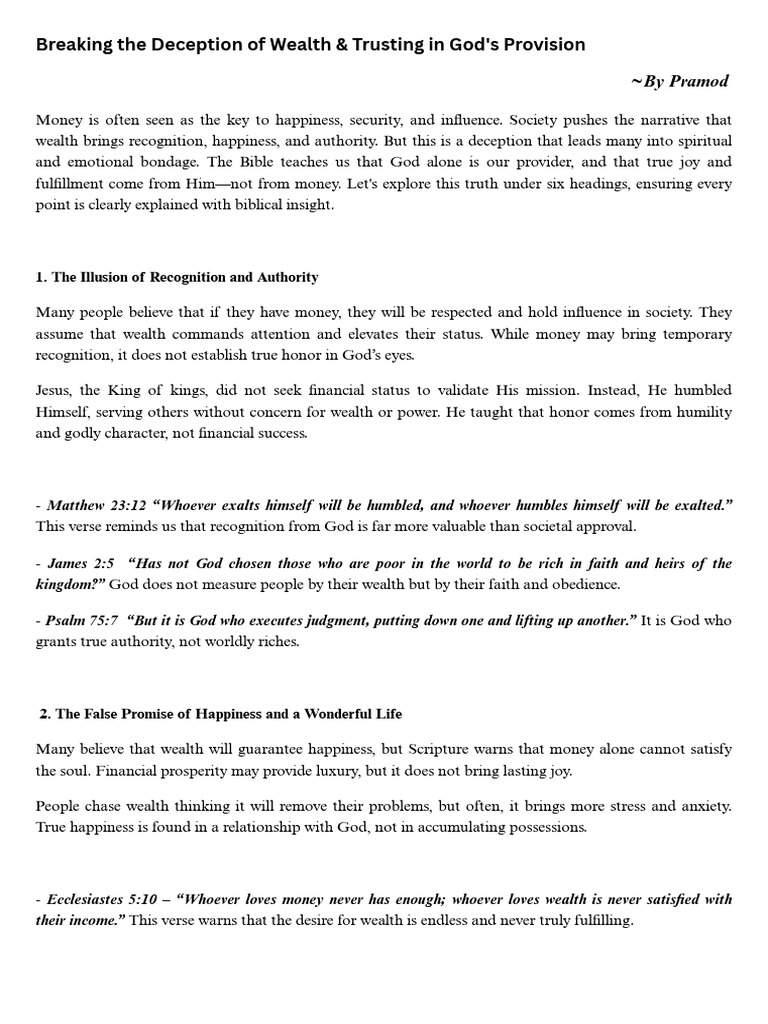Trusting God Over Wealth Deception | PDF | Jesus | Faith