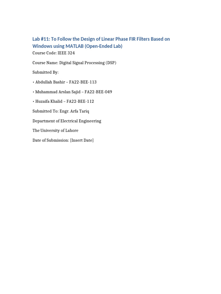 Designing Linear Phase FIR Filters in MATLAB | PDF | Filter (Signal ...