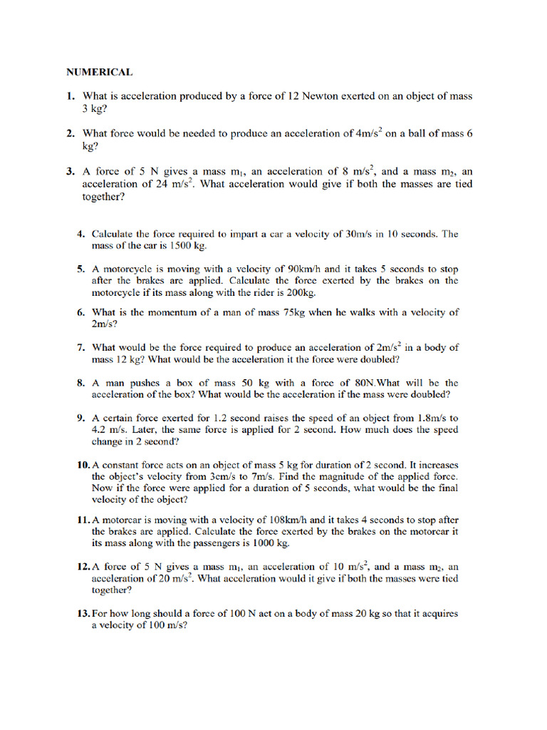 Laws of Motion Questions | PDF