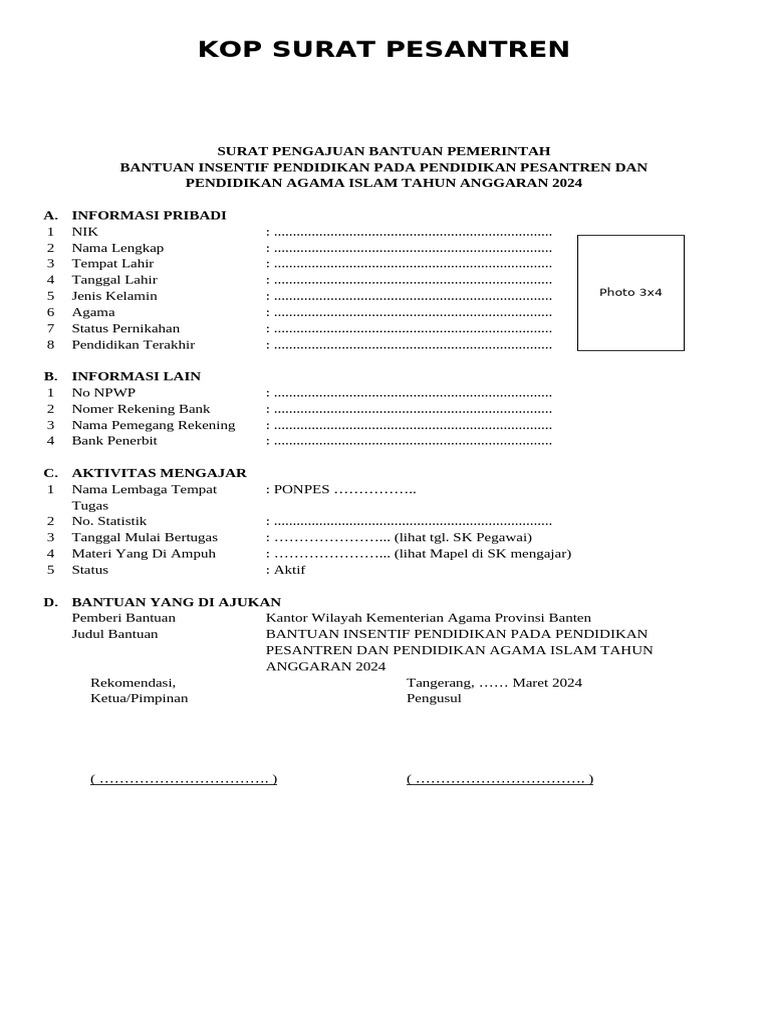 Surat Pengajuan Insentif | PDF