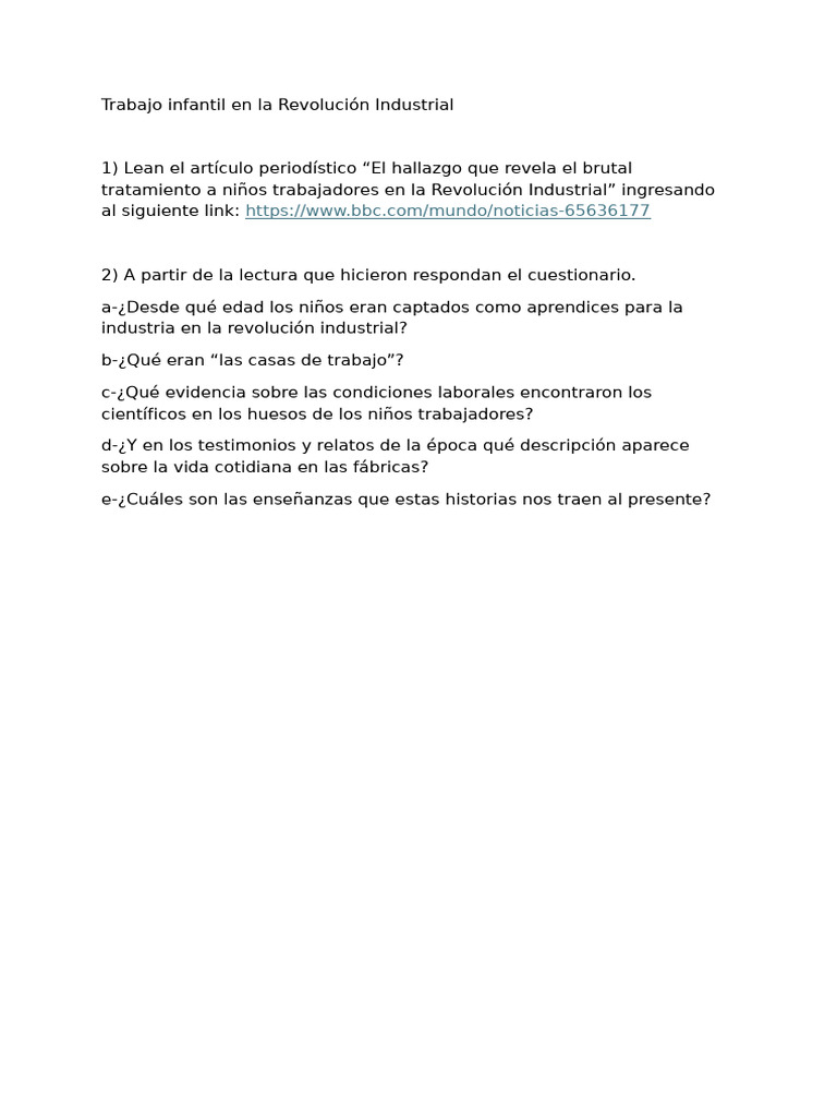 Trabajo Infantil en la Revolución Industrial | PDF