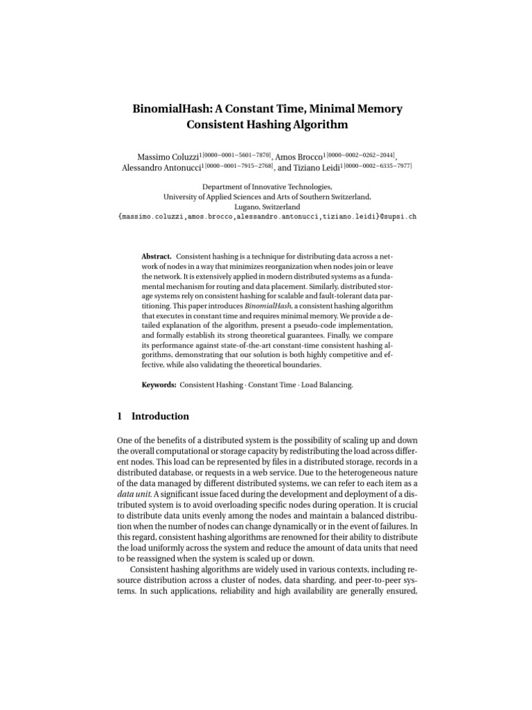 BinomialHash: Efficient Consistent Hashing | PDF | Load Balancing ...