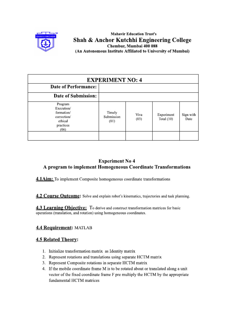 Robotics EXPT 4 | PDF