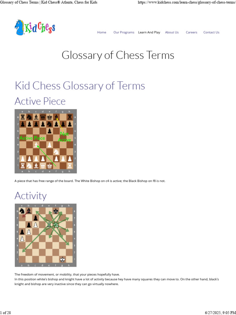 Chess Terms for Kids: A Glossary | PDF | Chess | Chess Openings