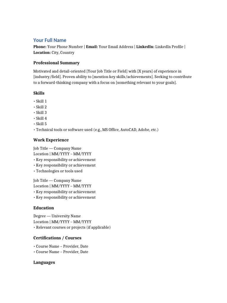 ATS-Compatible CV Template | PDF