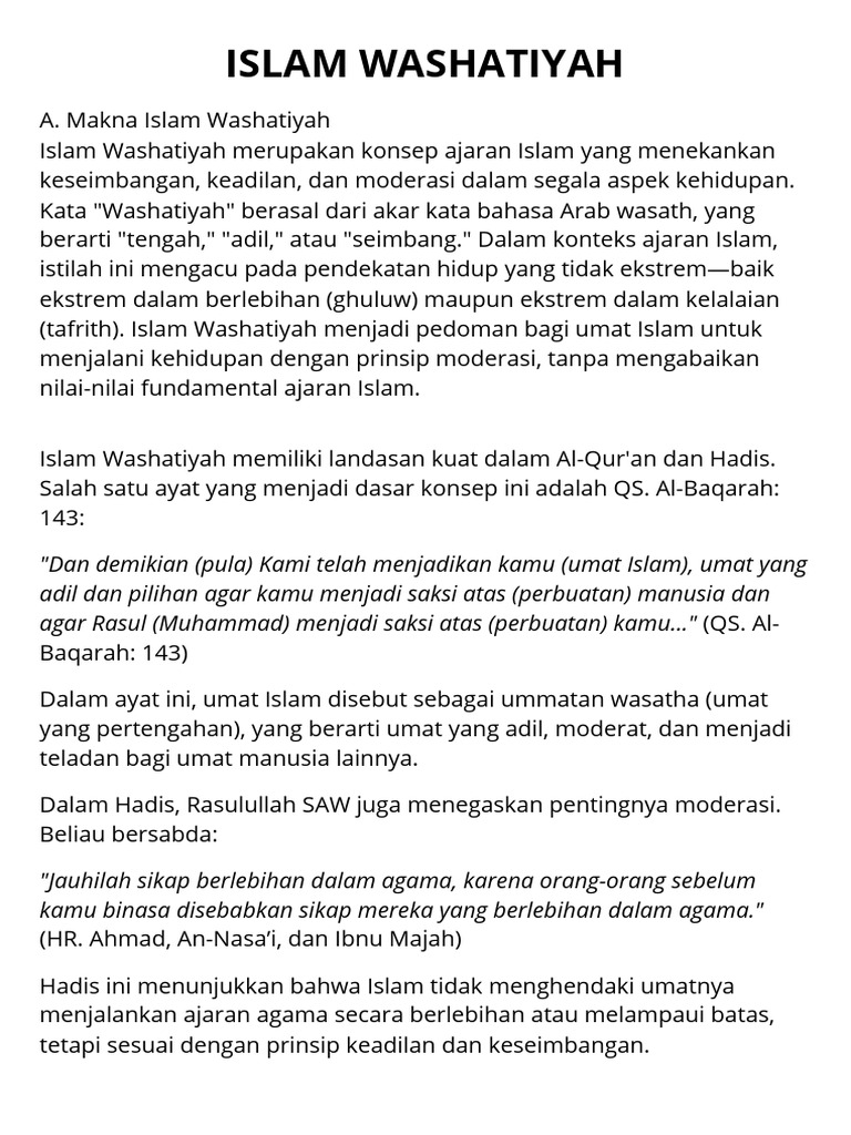 Konsep Moderasi dalam Islam Washatiyah | PDF