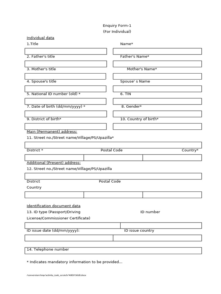 CIB Individual Enquiry Form-1 | PDF