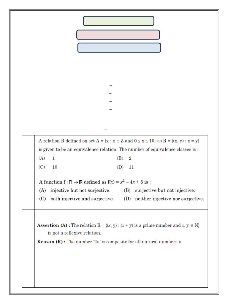 Class XII Mathematics Self Assessment Test | PDF