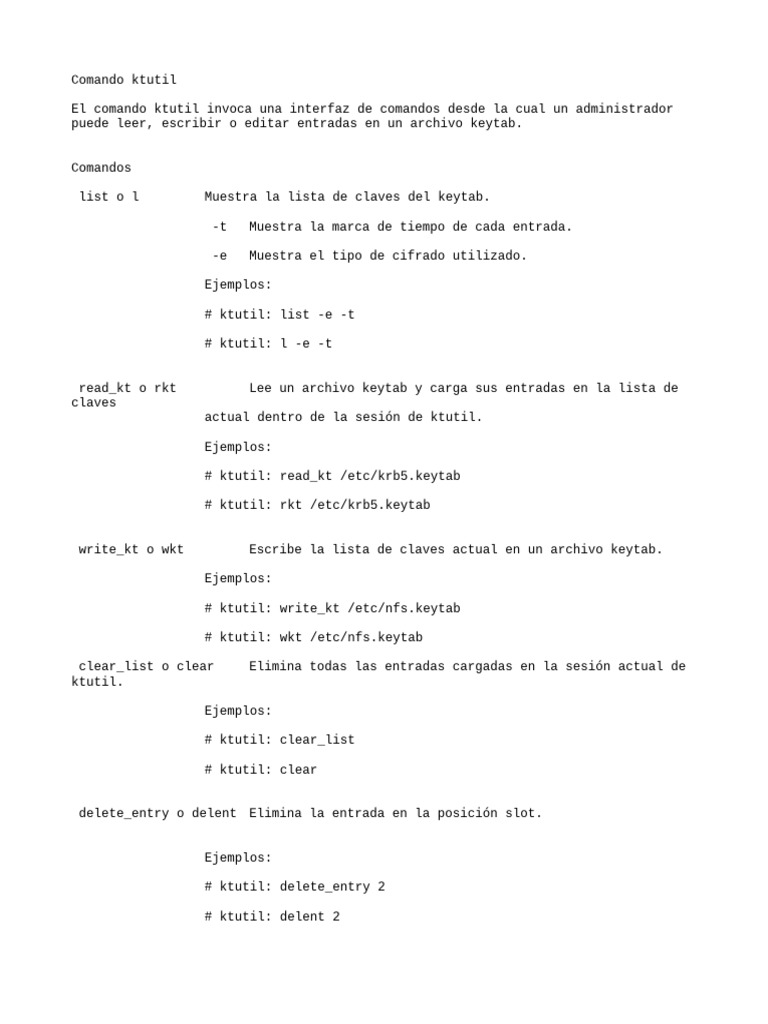 Comando ktutil: Gestión de keytabs | PDF | Clave (criptografía ...
