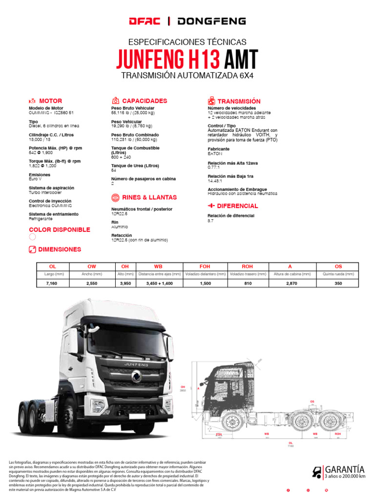 Especificaciones Junfeng H13 AMT | PDF | Eje | Vehículos terrestres