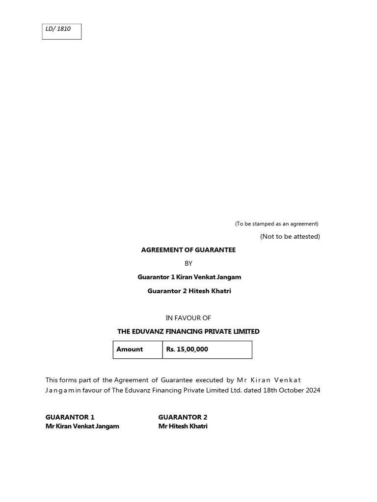 Eduvanz Loan Guarantee Agreement | PDF | Guarantee | Private Law
