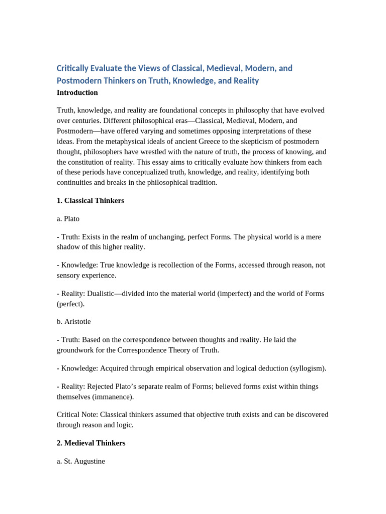 Philosophical Views Truth Knowledge Reality 15marks | PDF | Truth ...