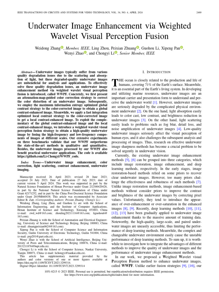 Underwater Image Enhancement via WWPF | PDF | Contrast (Vision) | Deep ...