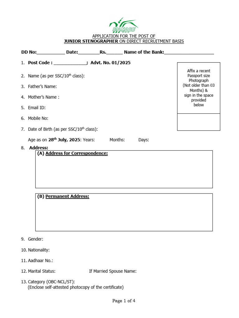 Junior Stenographer Application Form | PDF | Justice | Crime & Violence