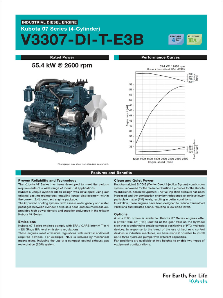 Kubota V3307 Engine Specifications | PDF | Engines | Diesel Engine